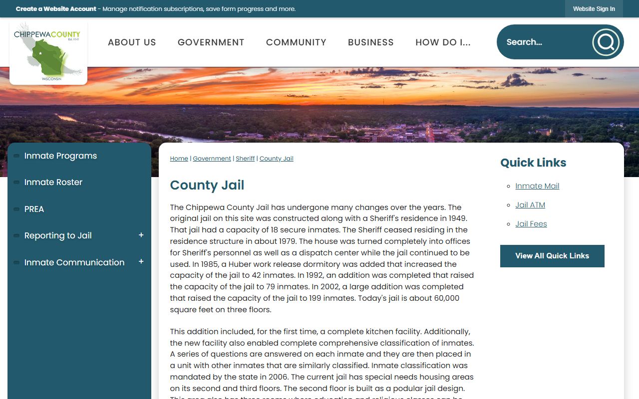 Chippewa County Jail overview and inmate roster facility information