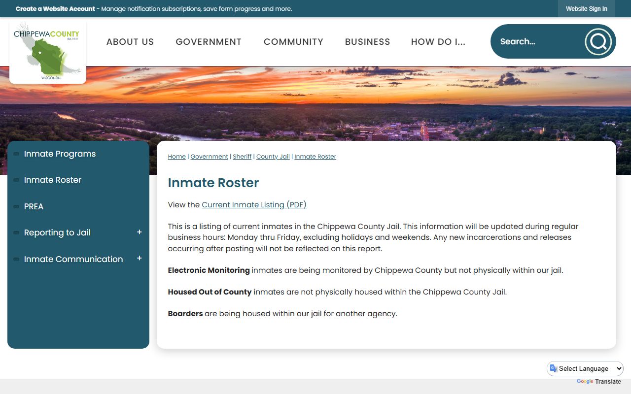 Chippewa County inmate population roster page