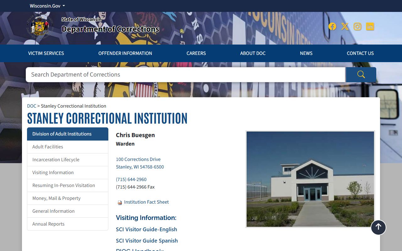 Stanley Correctional Institution inmate lookup and Wisconsin DOC facility information